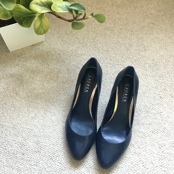 Navy Leather Ralph Lauren Pumps W Wood 